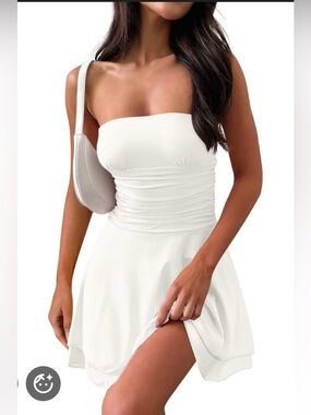 Strapless White Ruched Fit-and-Flare Dress
